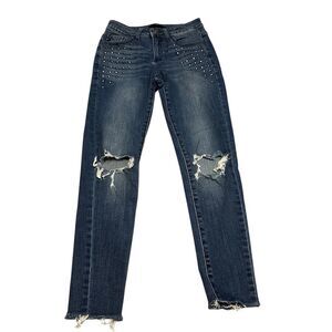 KanCan Women's Skinny Jeans Size 26‎ Blue Stud Embellished Distressed